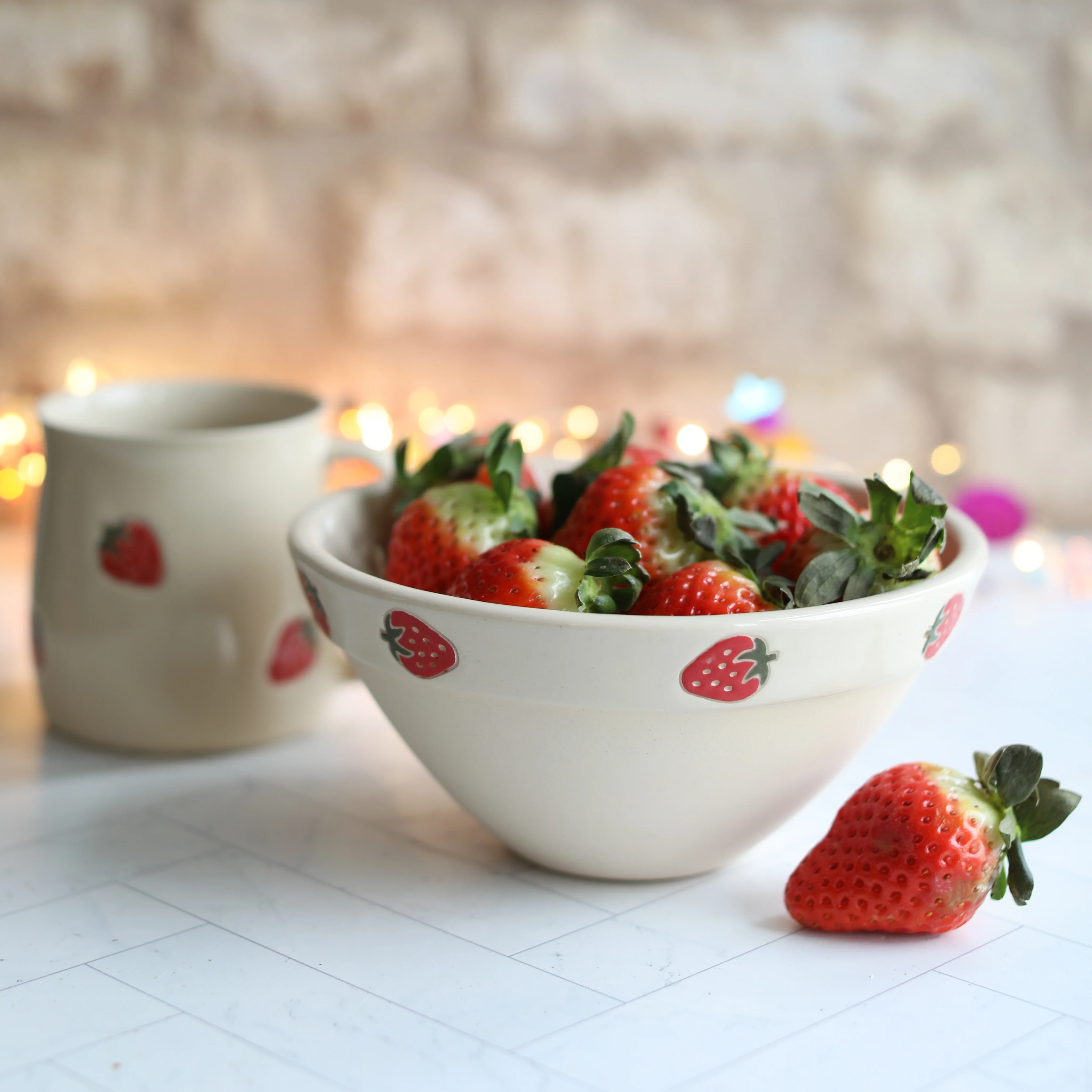 Ceramic Strawberry Bowl and Mug Set - Image 3